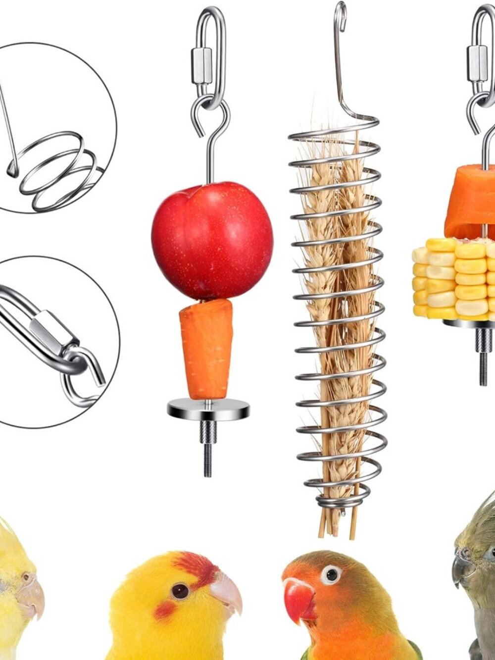 3 Pieces Bird Food Holder Stainless Steel Parrot Hanging Vegetable Fruit Feeder